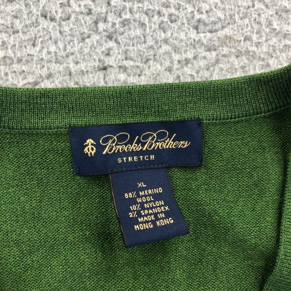 Vtg Brooks Brothers Sweater Mens Extra Large Green Merino Wool V Neck Pullover